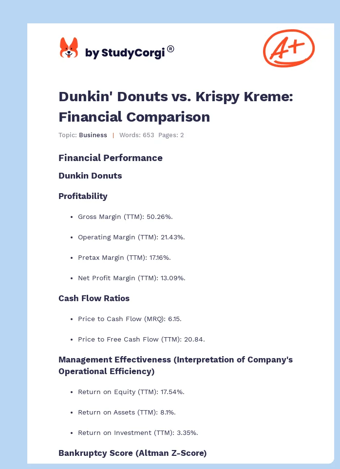 Dunkin' Donuts vs. Krispy Kreme: Financial Comparison. Page 1