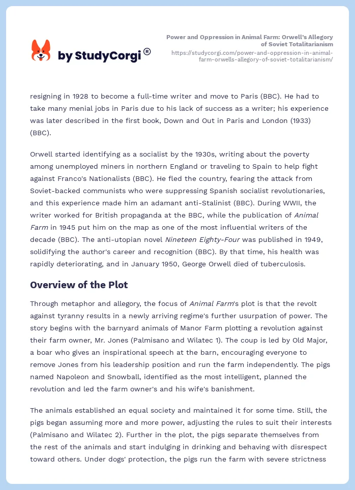Power and Oppression in Animal Farm: Orwell’s Allegory of Soviet Totalitarianism. Page 2