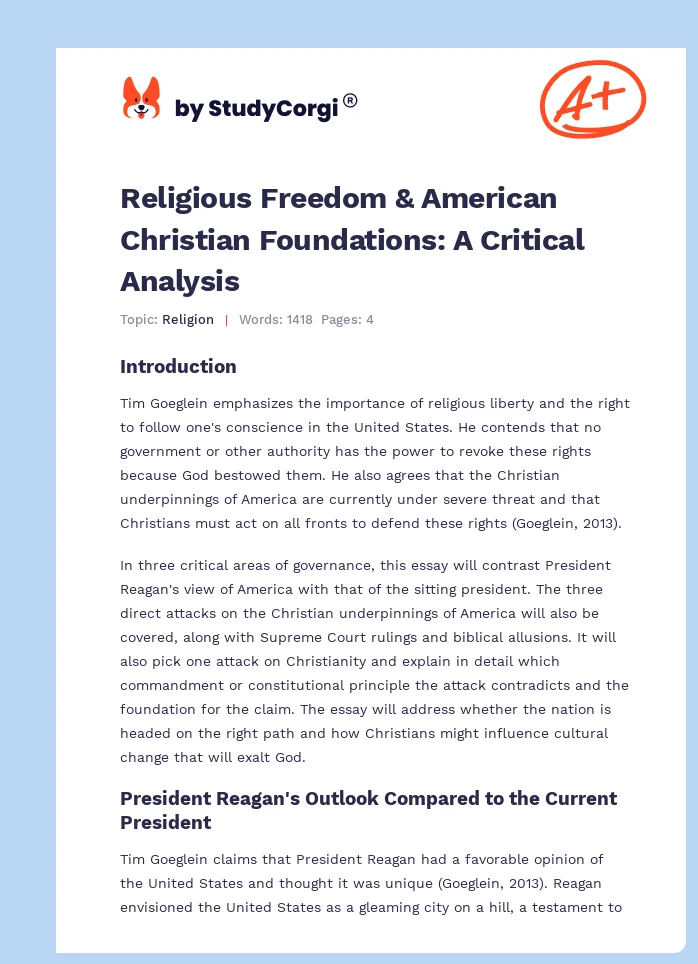 Religious Freedom & American Christian Foundations: A Critical Analysis. Page 1