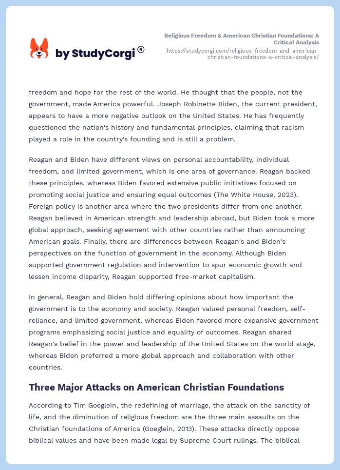 Religious Freedom & American Christian Foundations: A Critical Analysis. Page 2