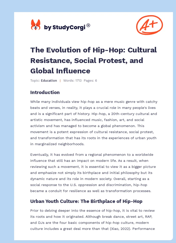 The Evolution of Hip-Hop: Cultural Resistance, Social Protest, and Global Influence. Page 1