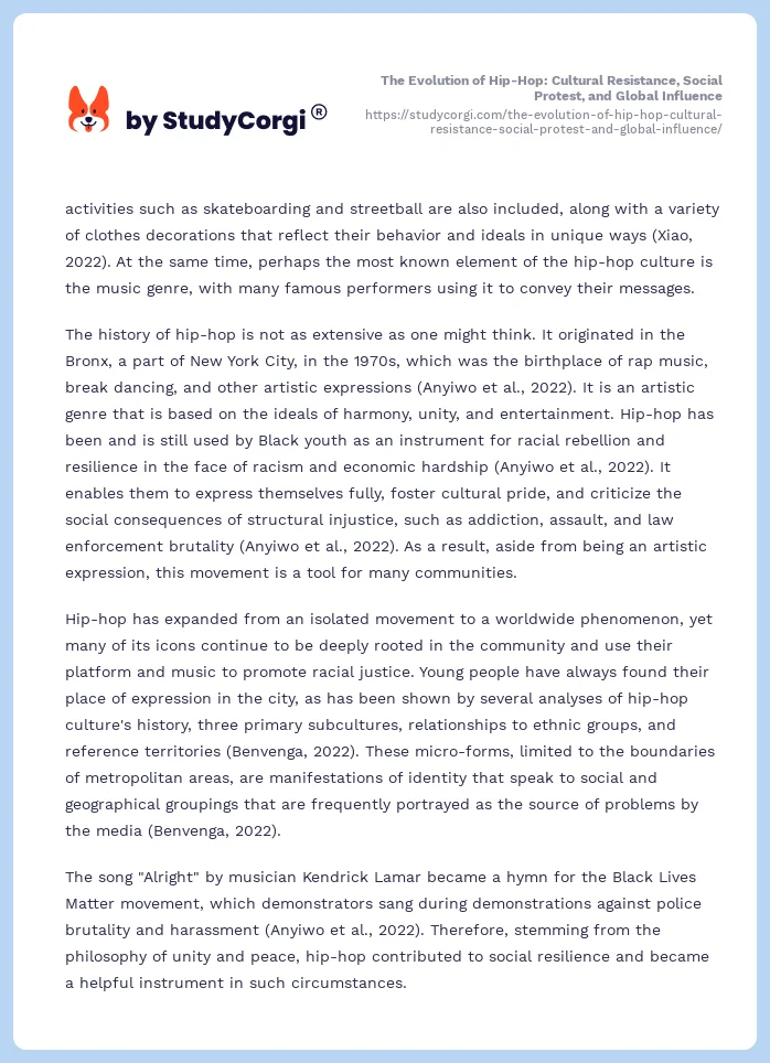 The Evolution of Hip-Hop: Cultural Resistance, Social Protest, and Global Influence. Page 2