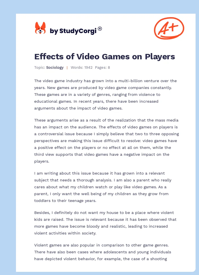 Effects of Video Games on Players. Page 1