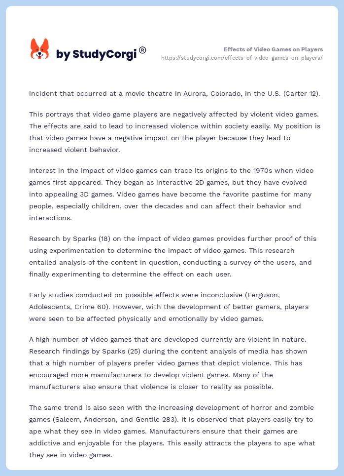 Effects of Video Games on Players. Page 2