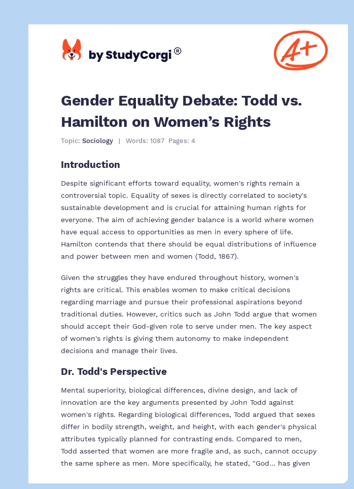 Gender Equality Debate: Todd vs. Hamilton on Women’s Rights. Page 1