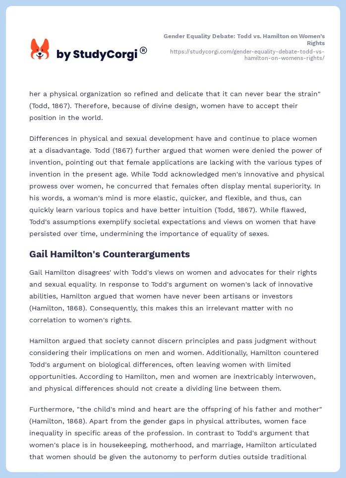 Gender Equality Debate: Todd vs. Hamilton on Women’s Rights. Page 2