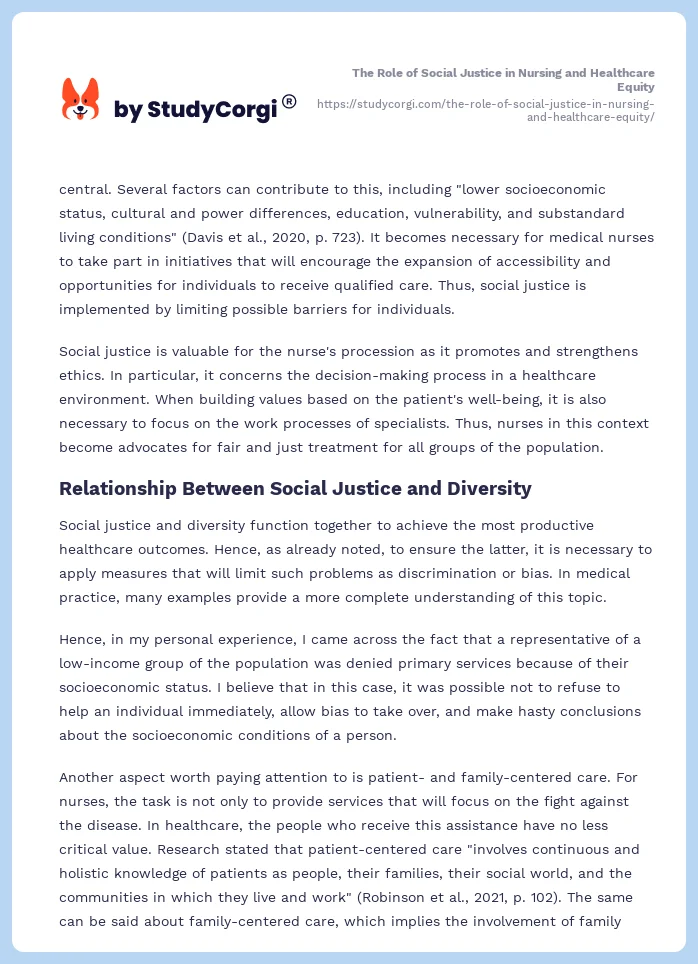 The Role of Social Justice in Nursing and Healthcare Equity. Page 2