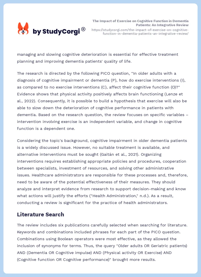 The Impact of Exercise on Cognitive Function in Dementia Patients: An Integrative Review. Page 2