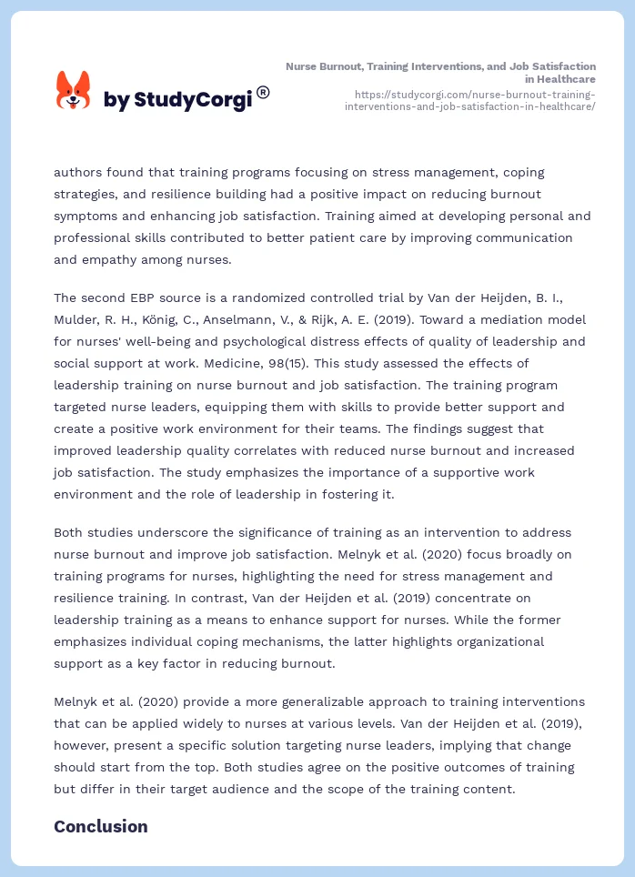 Nurse Burnout, Training Interventions, and Job Satisfaction in Healthcare. Page 2