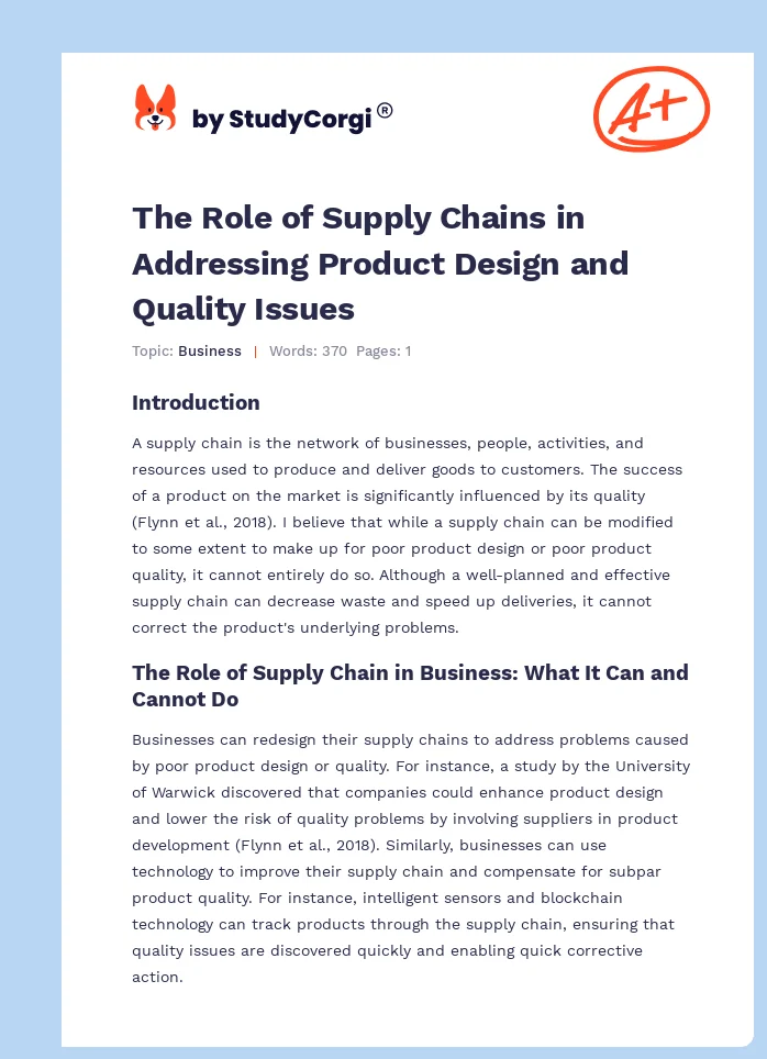 The Role of Supply Chains in Addressing Product Design and Quality Issues. Page 1