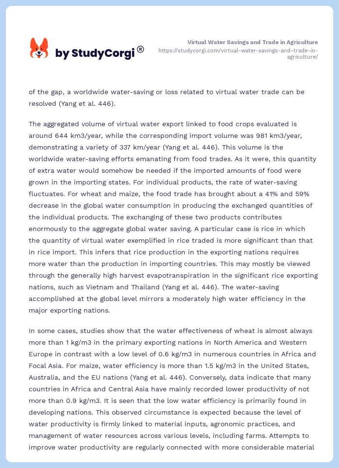 Virtual Water Savings and Trade in Agriculture. Page 2