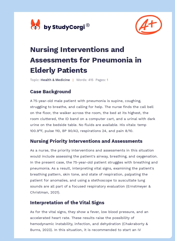 Nursing Interventions and Assessments for Pneumonia in Elderly Patients. Page 1