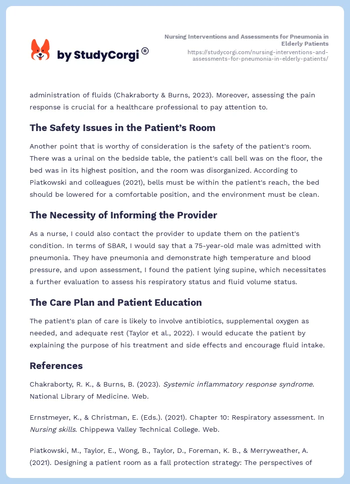 Nursing Interventions and Assessments for Pneumonia in Elderly Patients. Page 2