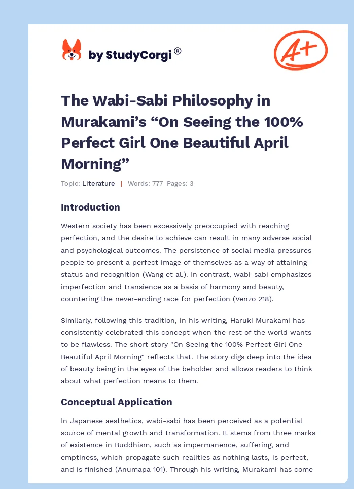 The Wabi-Sabi Philosophy in Murakami’s “On Seeing the 100% Perfect Girl One Beautiful April Morning”. Page 1