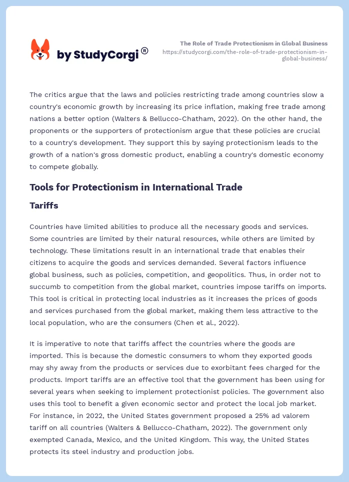 The Role of Trade Protectionism in Global Business. Page 2