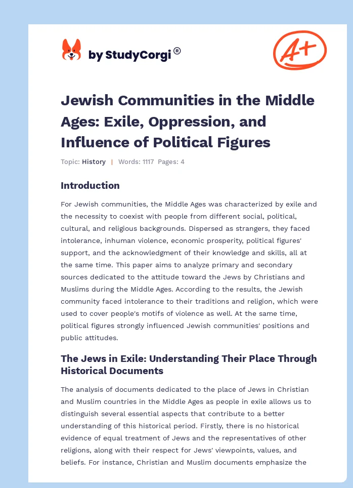 Jewish Communities in the Middle Ages: Exile, Oppression, and Influence of Political Figures. Page 1