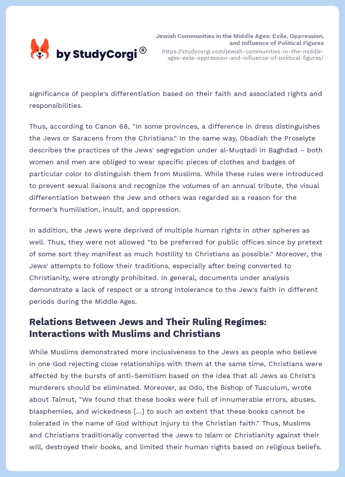 Jewish Communities in the Middle Ages: Exile, Oppression, and Influence of Political Figures. Page 2