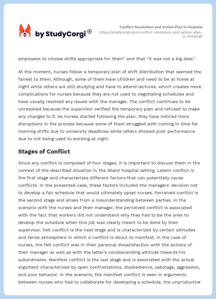 Conflict Resolution and Action Plan in Hospital. Page 2