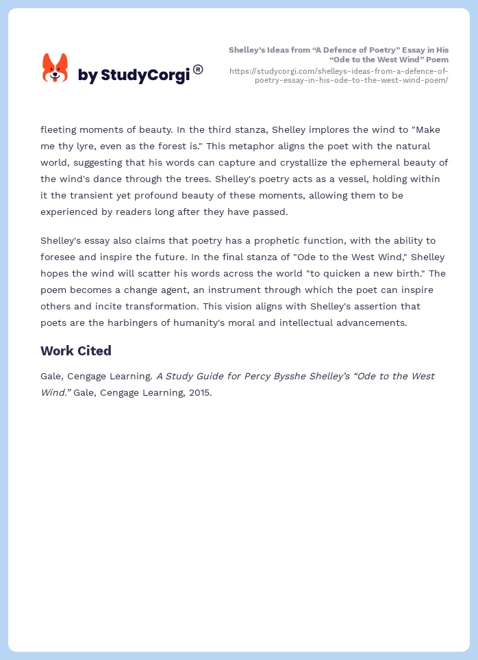 Shelley’s Ideas from “A Defence of Poetry” Essay in His “Ode to the West Wind” Poem. Page 2