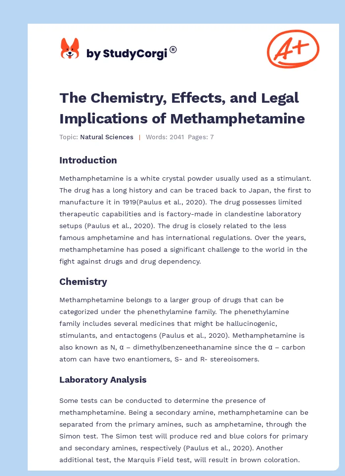 The Chemistry, Effects, and Legal Implications of Methamphetamine. Page 1