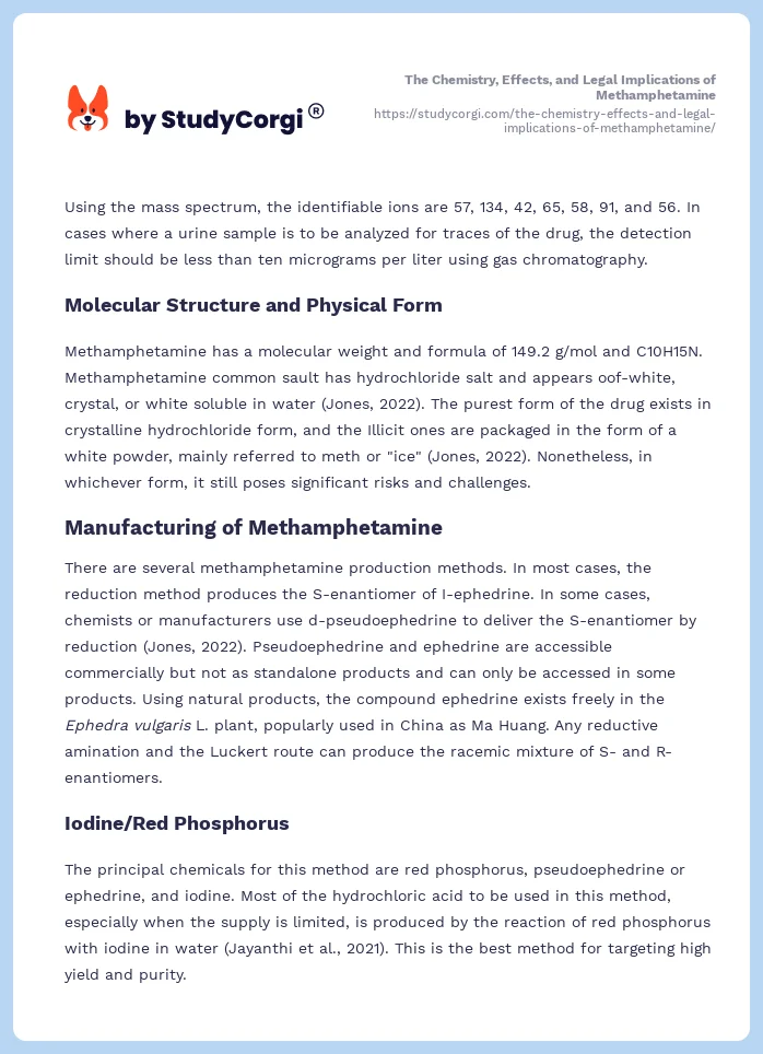 The Chemistry, Effects, and Legal Implications of Methamphetamine. Page 2