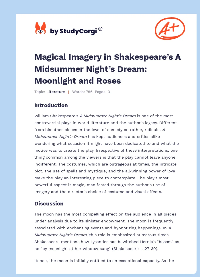 Magical Imagery in Shakespeare’s A Midsummer Night’s Dream: Moonlight and Roses. Page 1