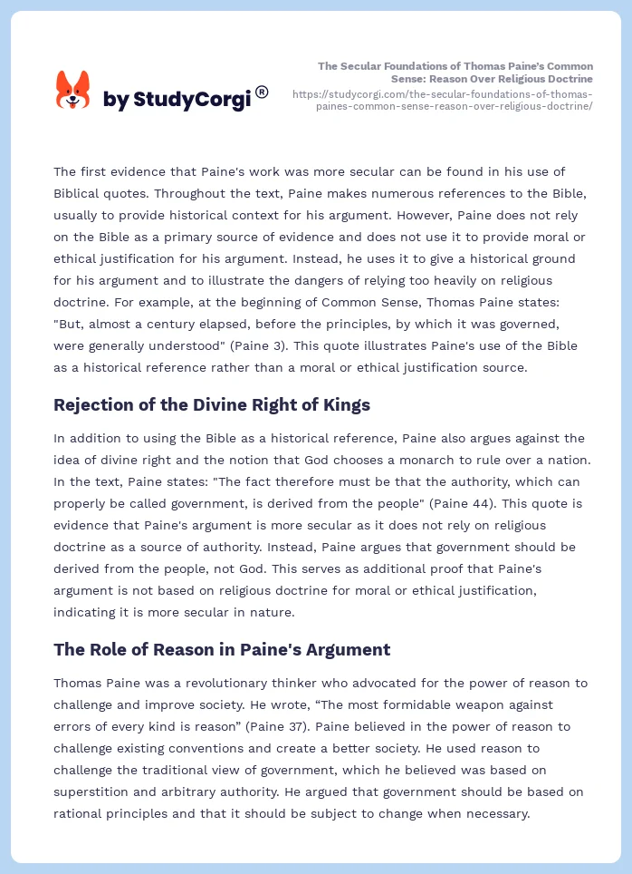 The Secular Foundations of Thomas Paine’s Common Sense: Reason Over Religious Doctrine. Page 2