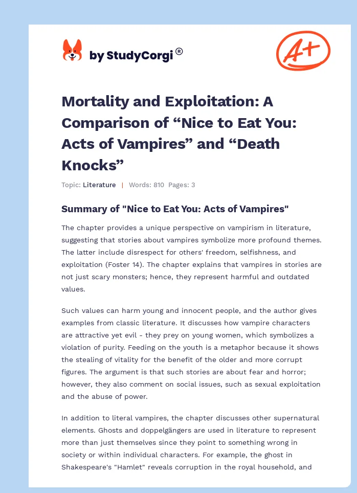 Mortality and Exploitation: A Comparison of “Nice to Eat You: Acts of Vampires” and “Death Knocks”. Page 1