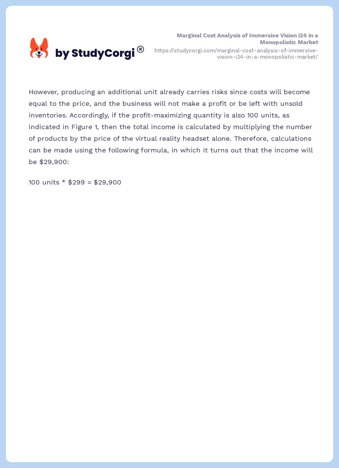 Marginal Cost Analysis of Immersive Vision i24 in a Monopolistic Market. Page 2