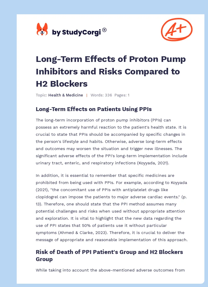 Long-Term Effects of Proton Pump Inhibitors and Risks Compared to H2 Blockers. Page 1
