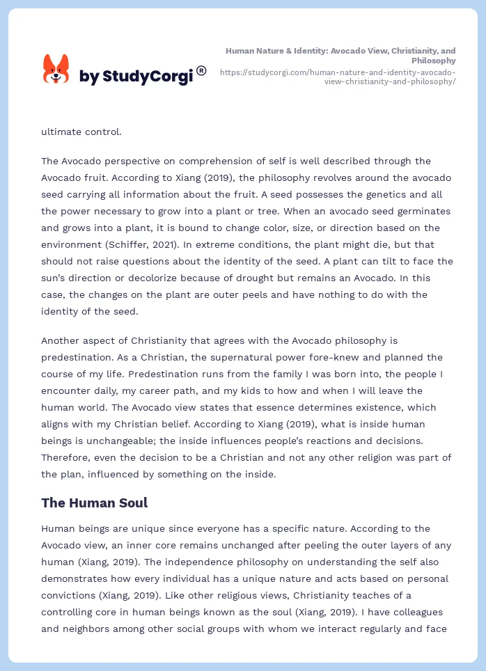 Human Nature & Identity: Avocado View, Christianity, and Philosophy. Page 2
