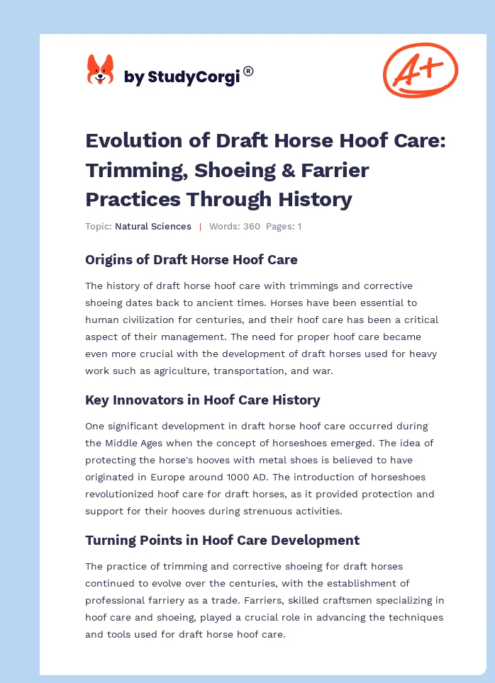 Evolution of Draft Horse Hoof Care: Trimming, Shoeing & Farrier Practices Through History. Page 1