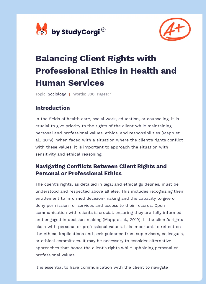 Balancing Client Rights with Professional Ethics in Health and Human Services. Page 1
