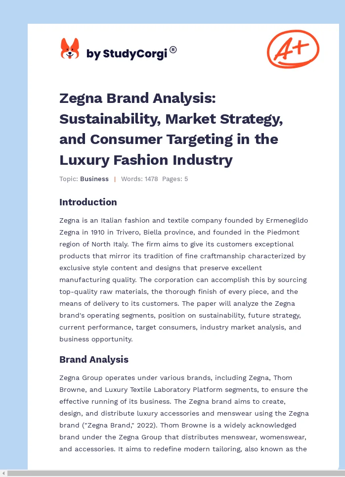 Zegna Brand Analysis: Sustainability, Market Strategy, and Consumer Targeting in the Luxury Fashion Industry. Page 1