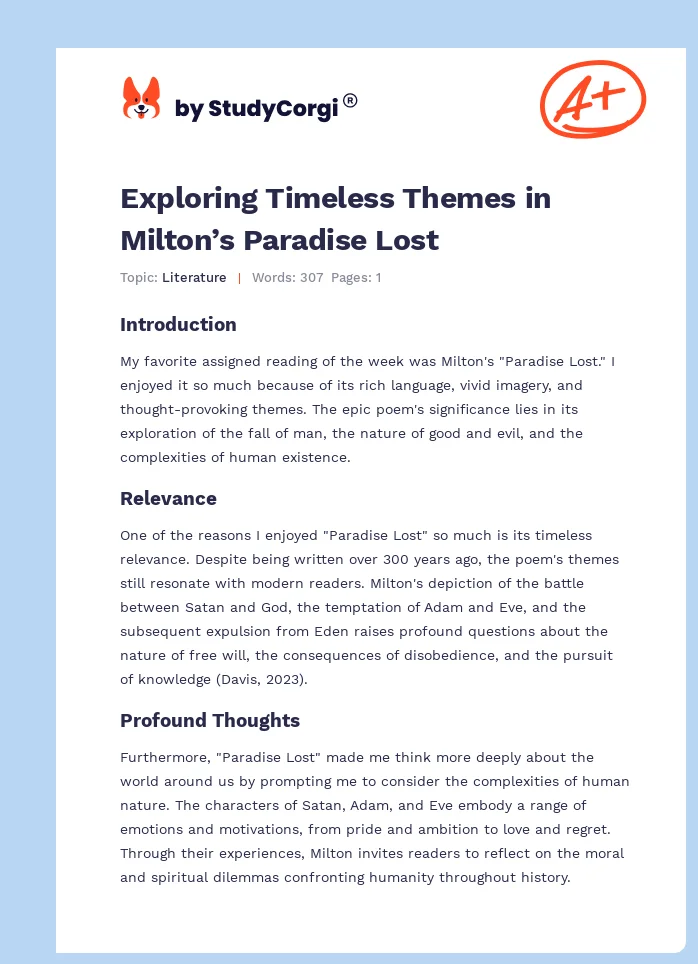 Exploring Timeless Themes in Milton’s Paradise Lost. Page 1