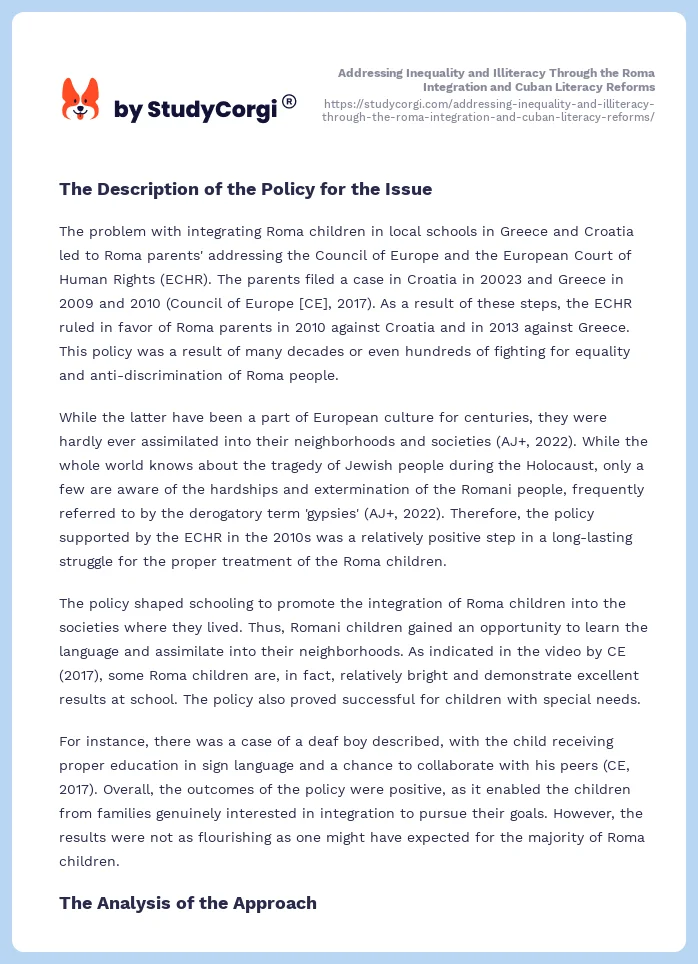 Addressing Inequality and Illiteracy Through the Roma Integration and Cuban Literacy Reforms. Page 2