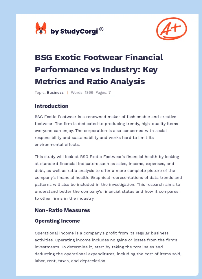 BSG Exotic Footwear Financial Performance vs Industry: Key Metrics and Ratio Analysis. Page 1