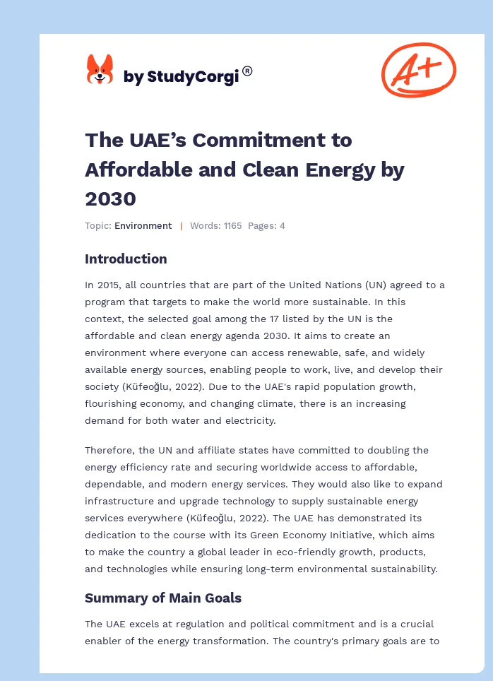 The UAE’s Commitment to Affordable and Clean Energy by 2030. Page 1