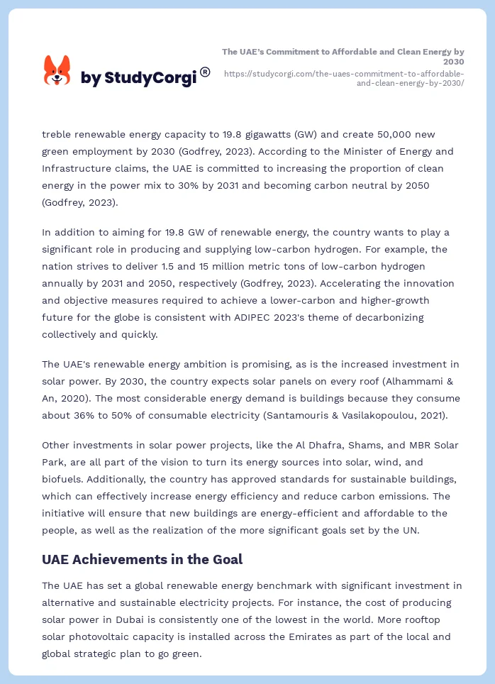 The UAE’s Commitment to Affordable and Clean Energy by 2030. Page 2