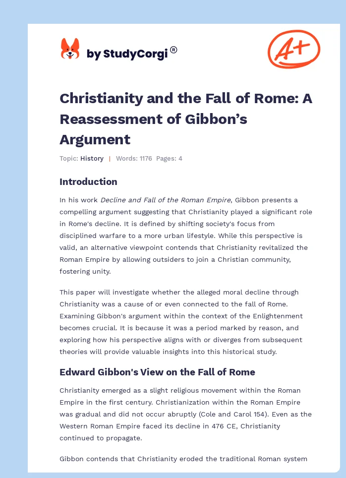 Christianity and the Fall of Rome: A Reassessment of Gibbon’s Argument. Page 1