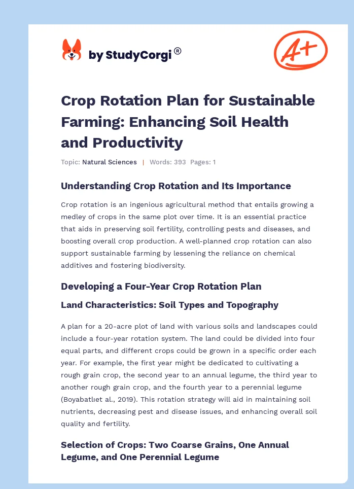Crop Rotation Plan for Sustainable Farming: Enhancing Soil Health and Productivity. Page 1