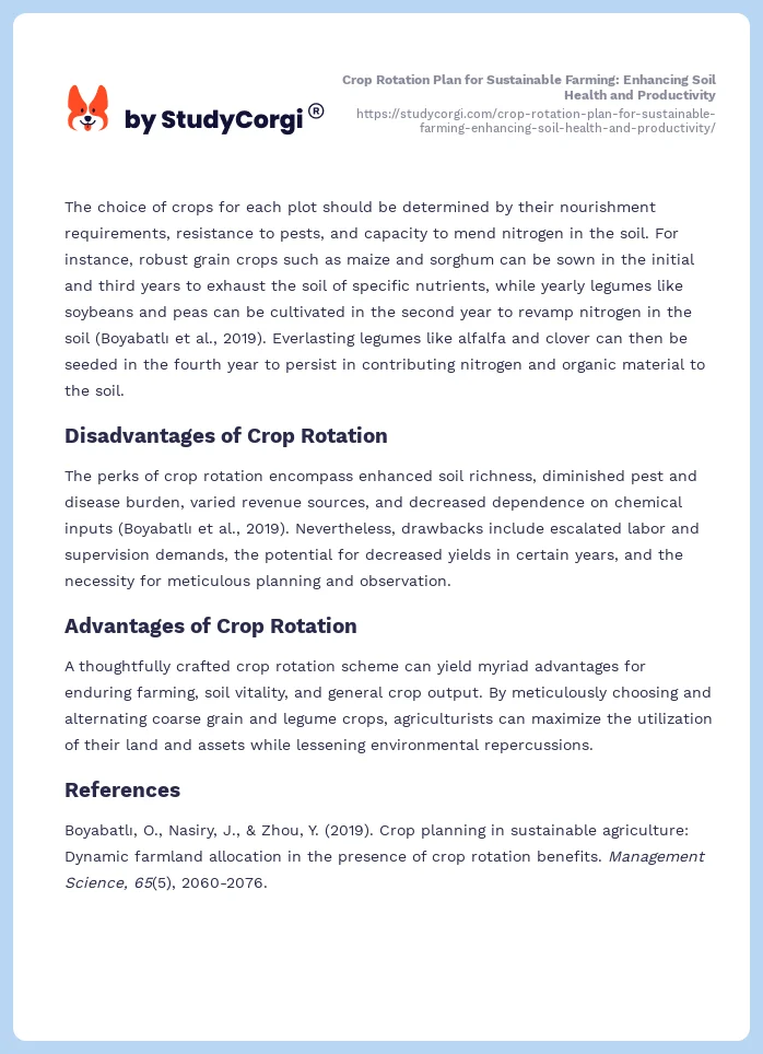 Crop Rotation Plan for Sustainable Farming: Enhancing Soil Health and Productivity. Page 2