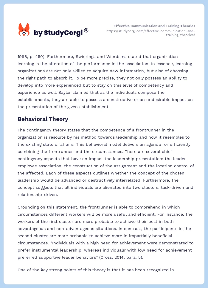 Effective Communication and Training Theories. Page 2