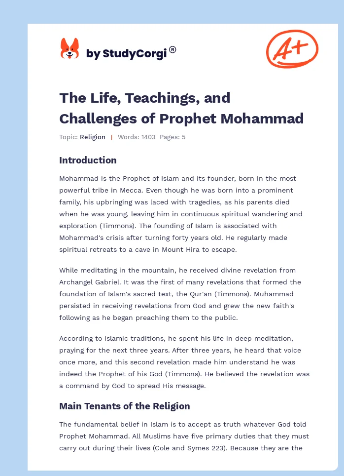 The Life, Teachings, and Challenges of Prophet Mohammad. Page 1