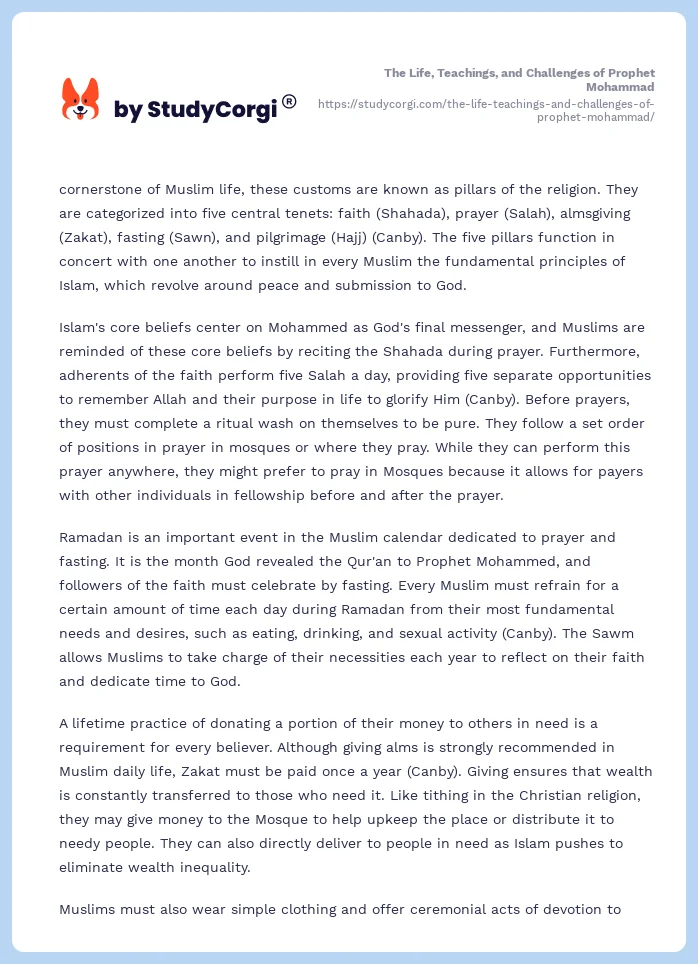 The Life, Teachings, and Challenges of Prophet Mohammad. Page 2