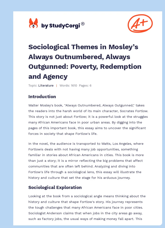 Sociological Themes in Mosley’s Always Outnumbered, Always Outgunned: Poverty, Redemption and Agency. Page 1