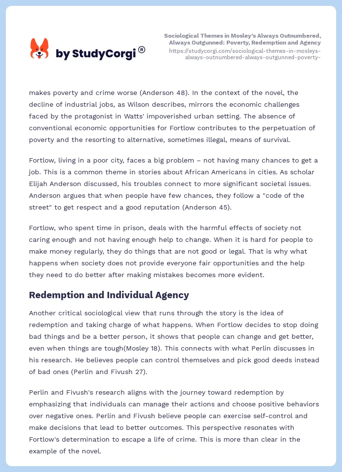 Sociological Themes in Mosley’s Always Outnumbered, Always Outgunned: Poverty, Redemption and Agency. Page 2