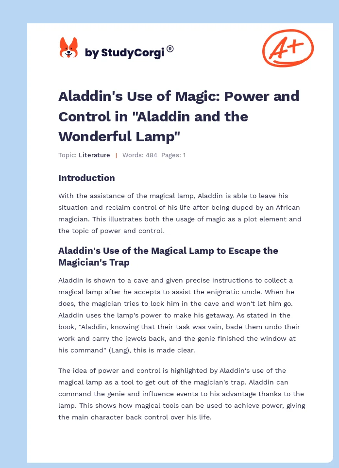 Aladdin's Use of Magic: Power and Control in "Aladdin and the Wonderful Lamp". Page 1