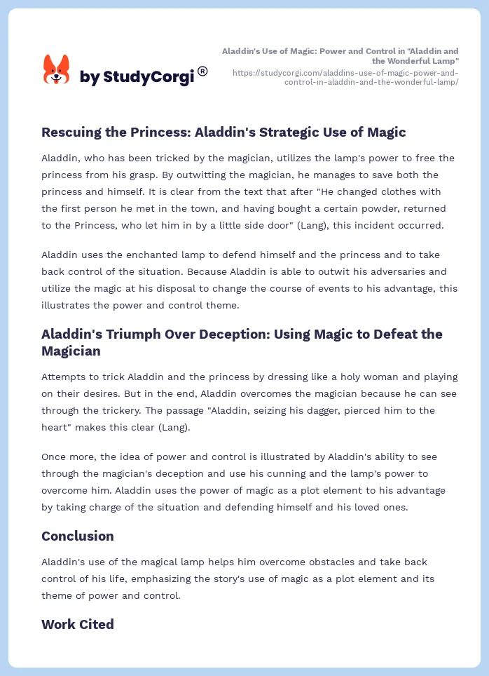 Aladdin's Use of Magic: Power and Control in "Aladdin and the Wonderful Lamp". Page 2