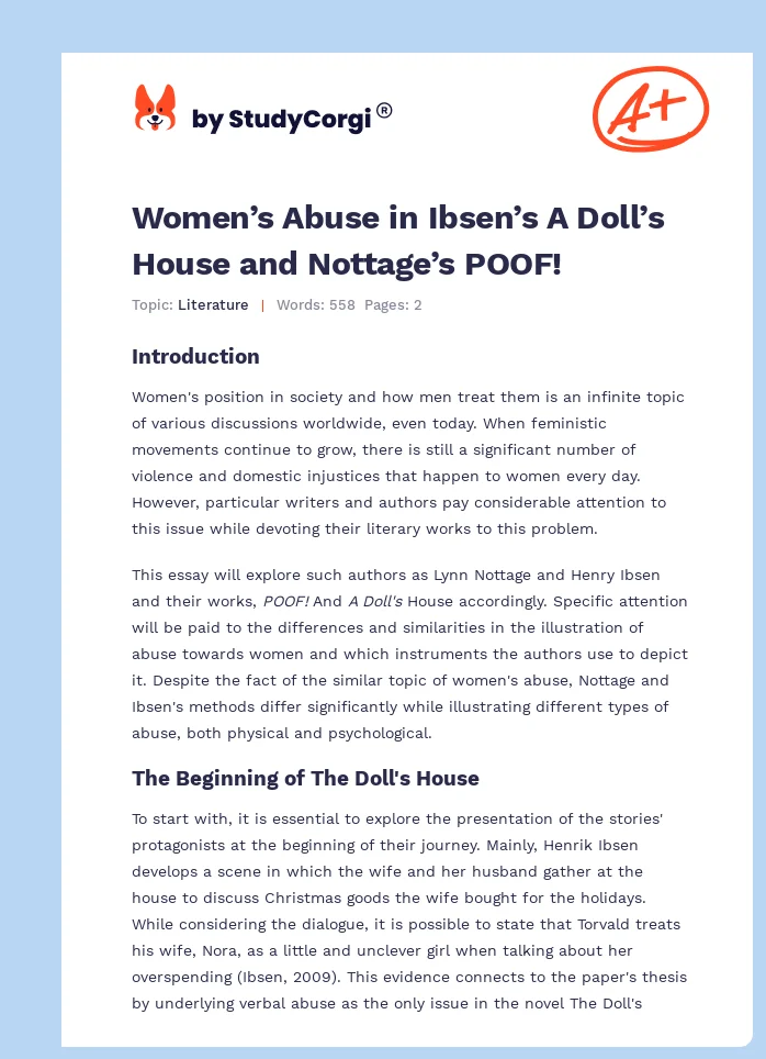 Women’s Abuse in Ibsen’s A Doll’s House and Nottage’s POOF!. Page 1